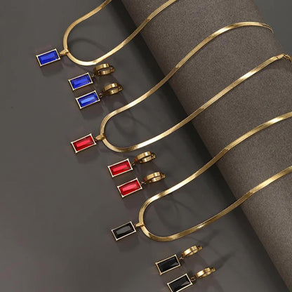 Black rectangle - Necklace/Earring set - Gold - CZs - 18"