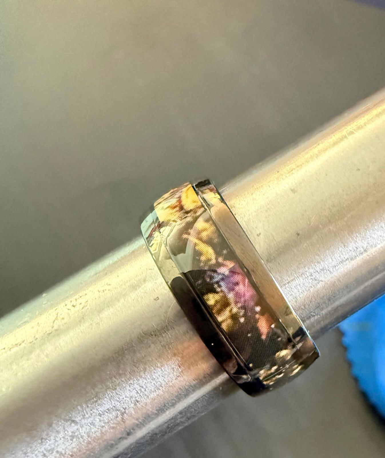 multicolor pattern band - Ring - black titanium steel - Size 9