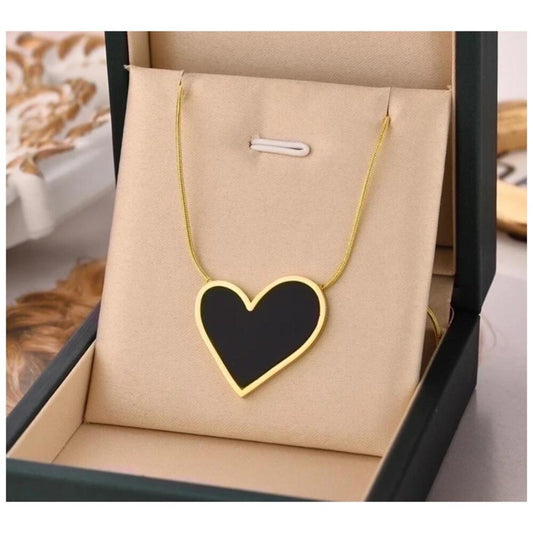 Black heart necklace- 18K gold plated - enamel - 18 to 20"