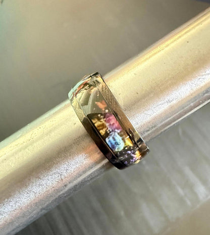multicolor pattern band - Ring - black titanium steel - Size 8
