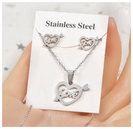 Love and arrow - Necklace/Earring set - Stainless Steel - 18"