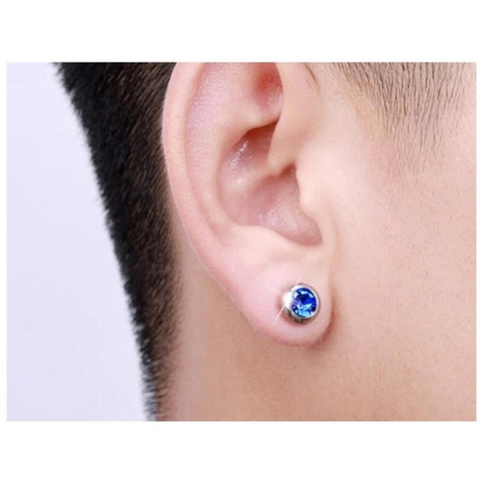 Blue Small round Studs - silver - CZs - 6.5mm