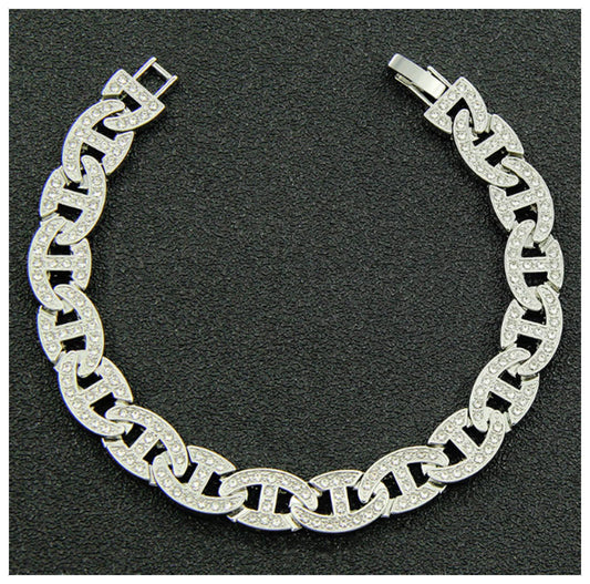 Mariner link Bracelet - Silver - CZs - 8"