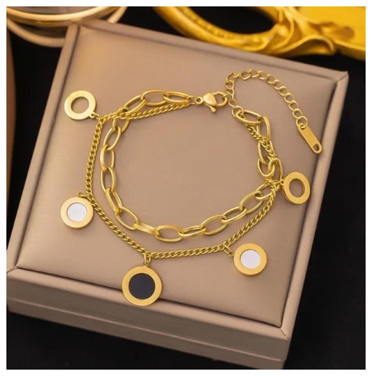 Black and white double chain - Bracelet - Gold - 6.5-8"