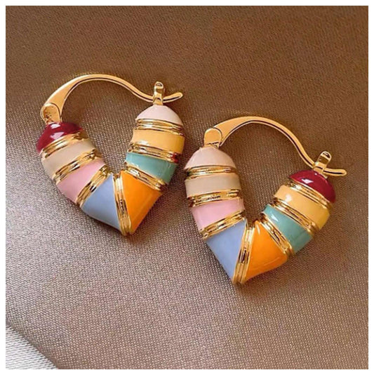 Multicolor heart hoops - Earrings - Gold - 1.7cm