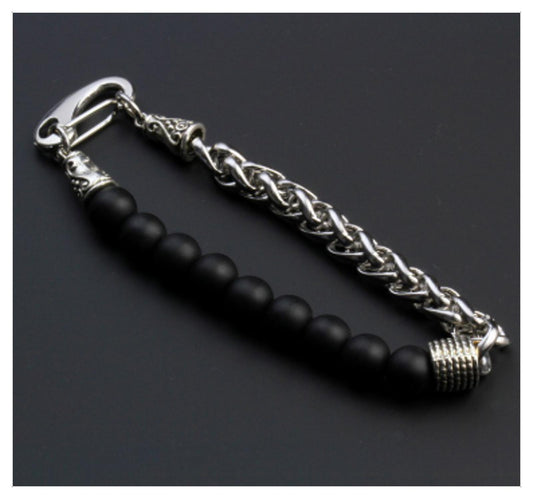 NATURAL black onyx - Bracelet - stainless steel - 8"