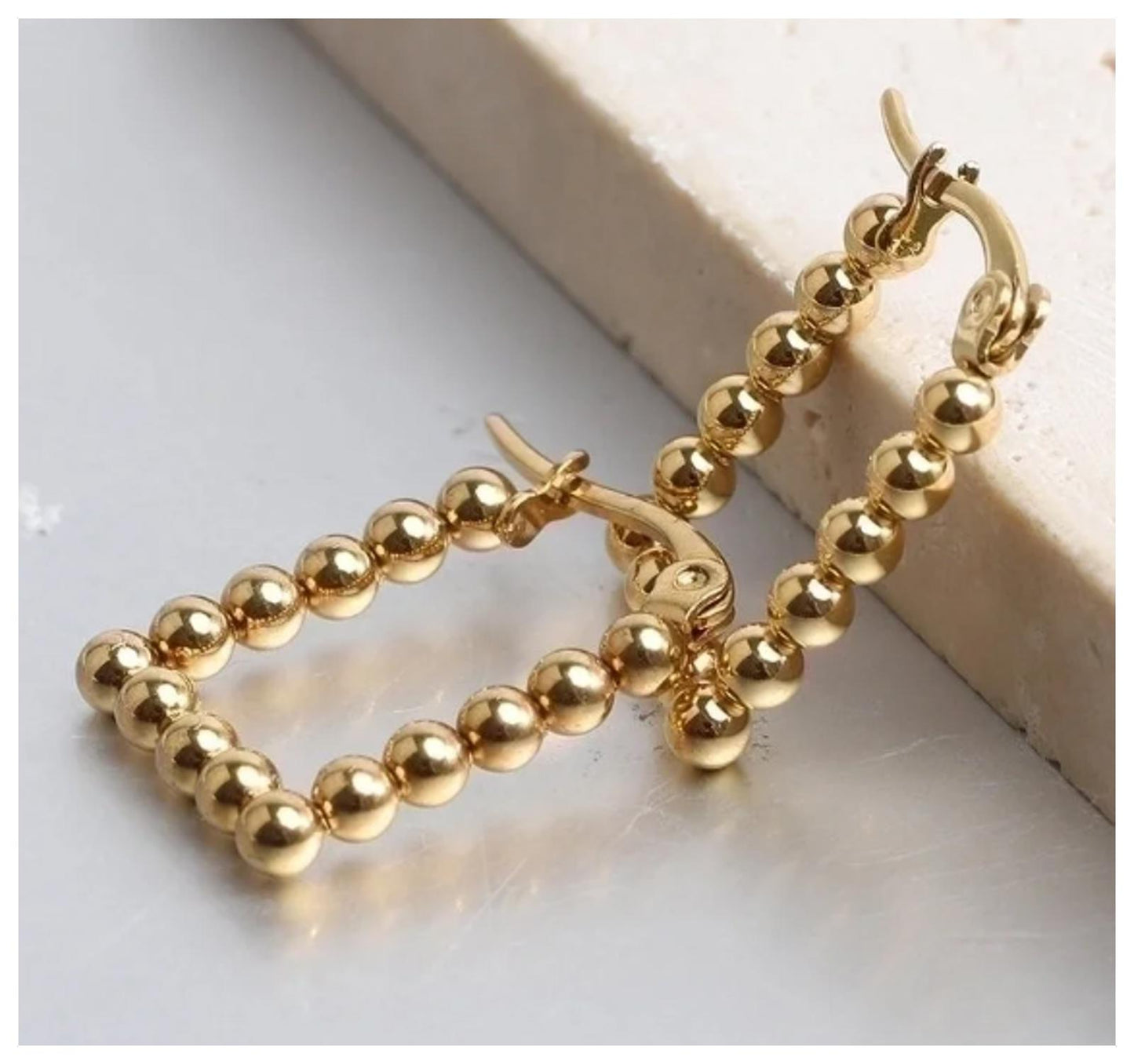 Gold bead rectangle hoop - Earrings - Gold - 1"