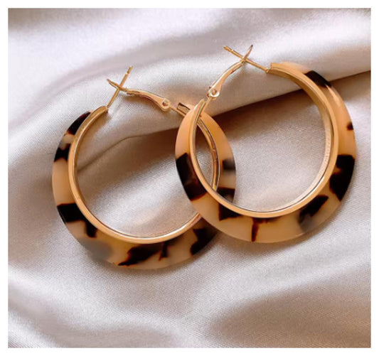 Tortoiseshell hoop - Earrings - Gold - 2"