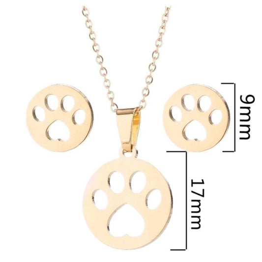 Paw Print Set - Gold - 16-18" Necklace & Earrings