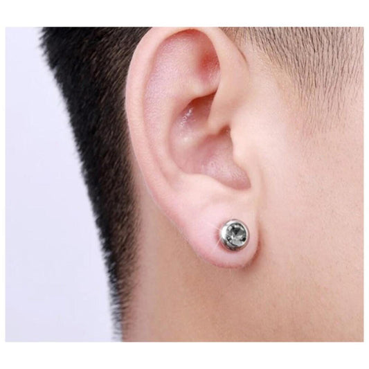 Gray Small round Studs - silver - CZs - 6.5mm