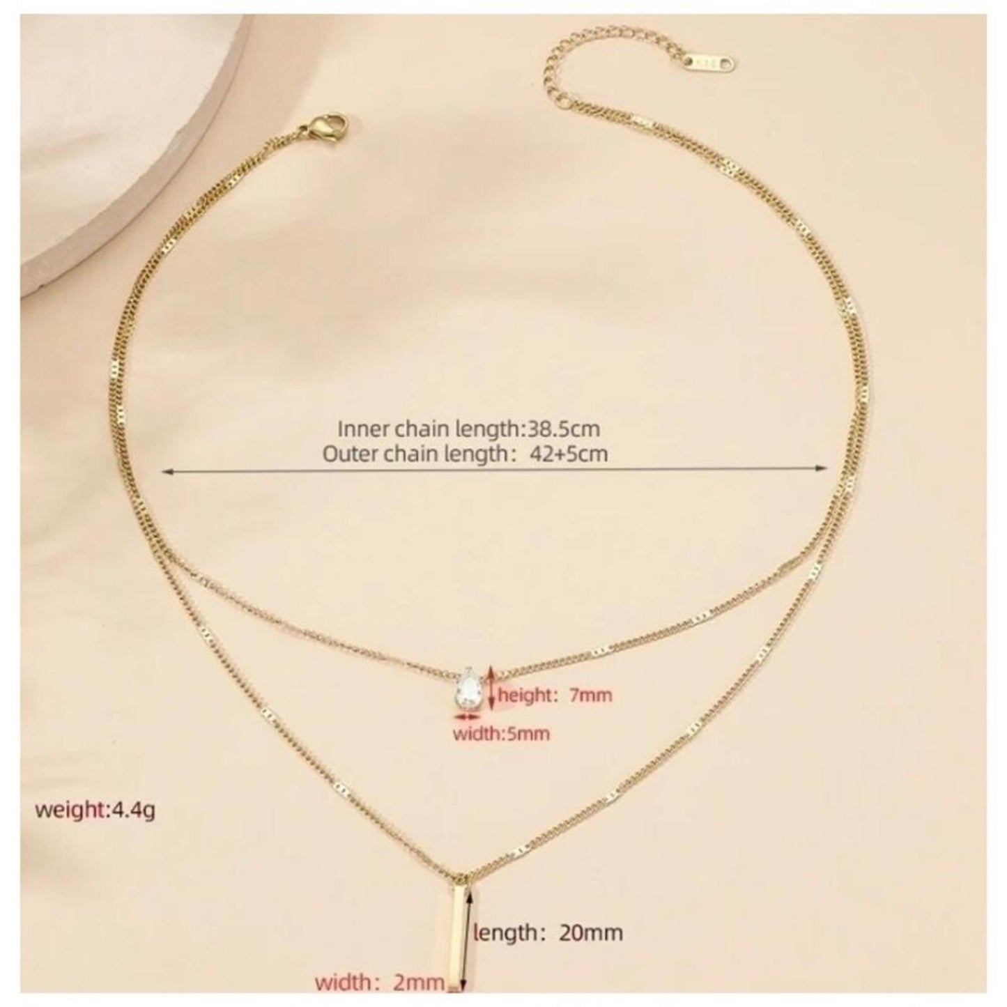 Double Necklace - Gold - CZs - 19"