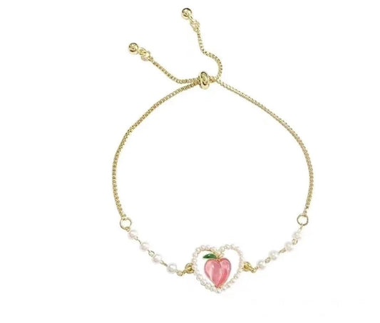 Peach and Pearl - Bracelet - Gold - CZs - 6.5-8.5"