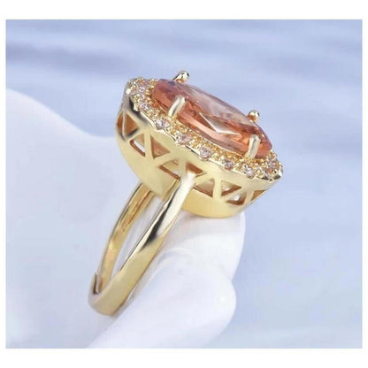 Champagne oval halo ring - 18K gold plated  - CZs- size 9.