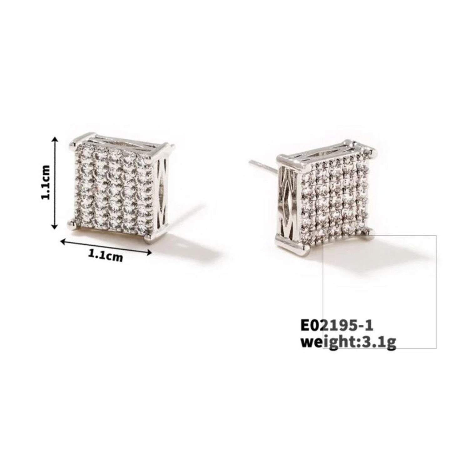 Square Studs - silver - CZs - 1.1cm