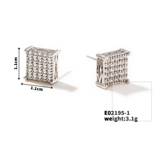 Square Studs - silver - CZs - 1.1cm