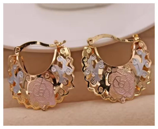 Tricolor hollow basket hoop - Earrings - Gold - 1"