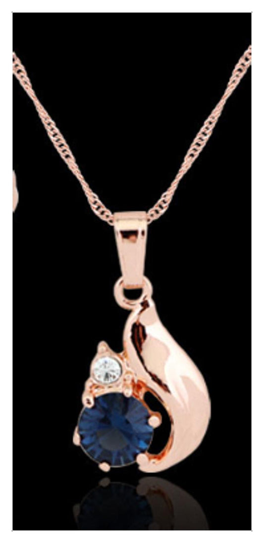 Navy blue classic Necklace - Gold - CZs - 18"