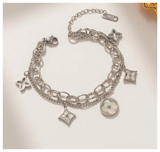 White flower charm - Bracelet - Titanium steel - 6.5-8"