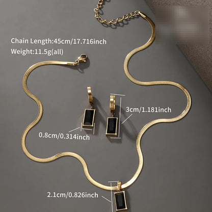Black rectangle - Necklace/Earring set - Gold - CZs - 18"