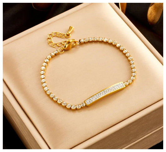 Rectangle tennis - Bracelet - Gold - CZs - 7-9"