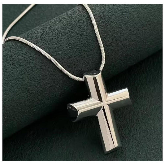 Bold cross pendant necklave - silver - 20"