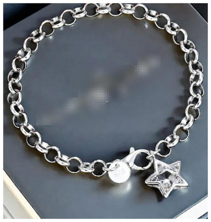 Star charm chain - Bracelet - Silver - CZs - 8"