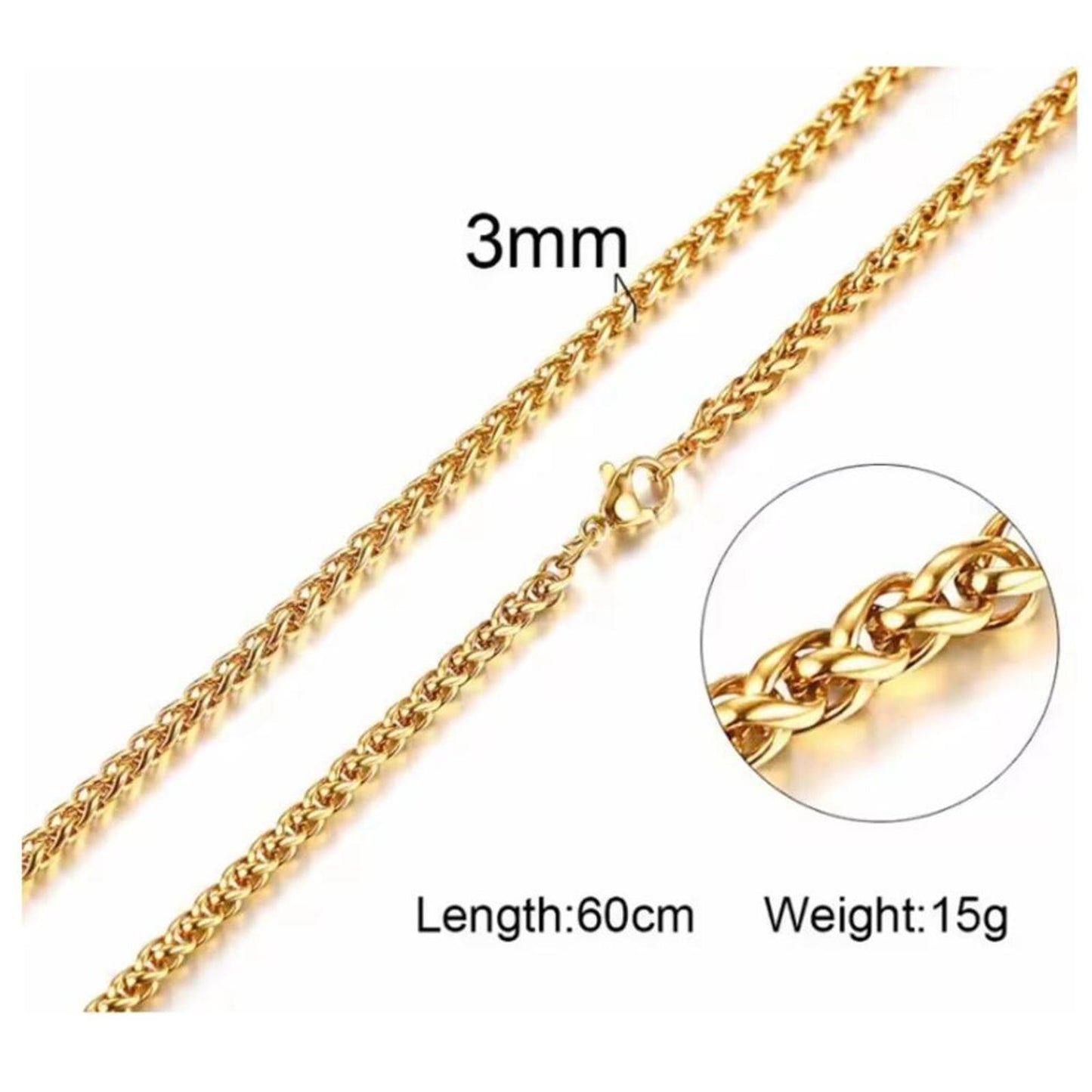Franco link chain- Necklace -  18K Gold Plated - 3mm / 24"