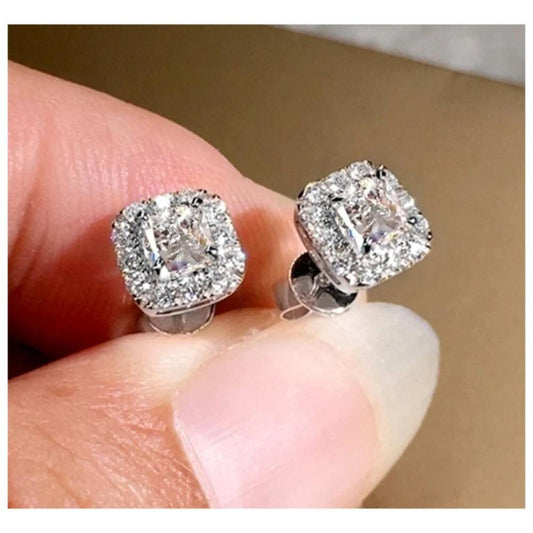 Square halo Studs - silver - CZs - 9mm