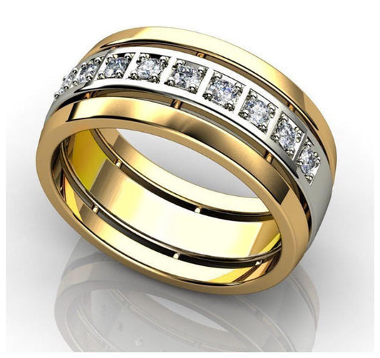 Two tone band Ring - Gold - CZs - Size 9