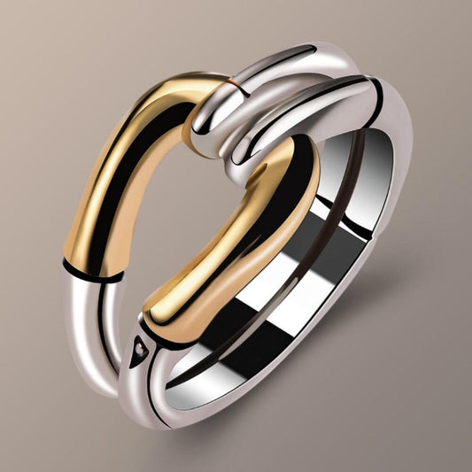 Two Tone horseshoe band RING - Silver - CZs - size 7