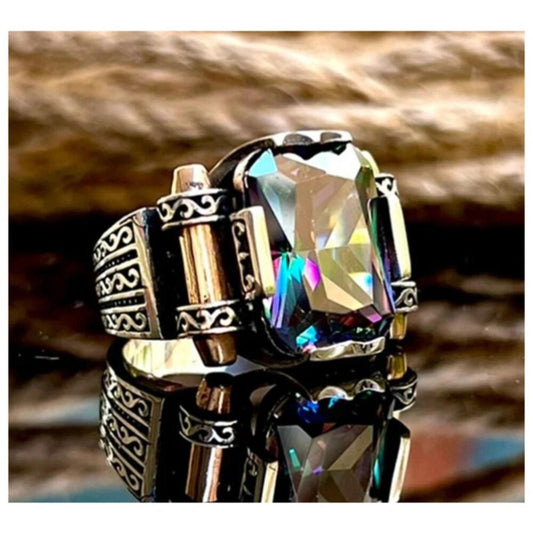 Rainbow scroll ring - Gold and silver - CZ - Size 11.