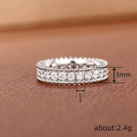 Bead edge band RING - Silver - CZs - size 6