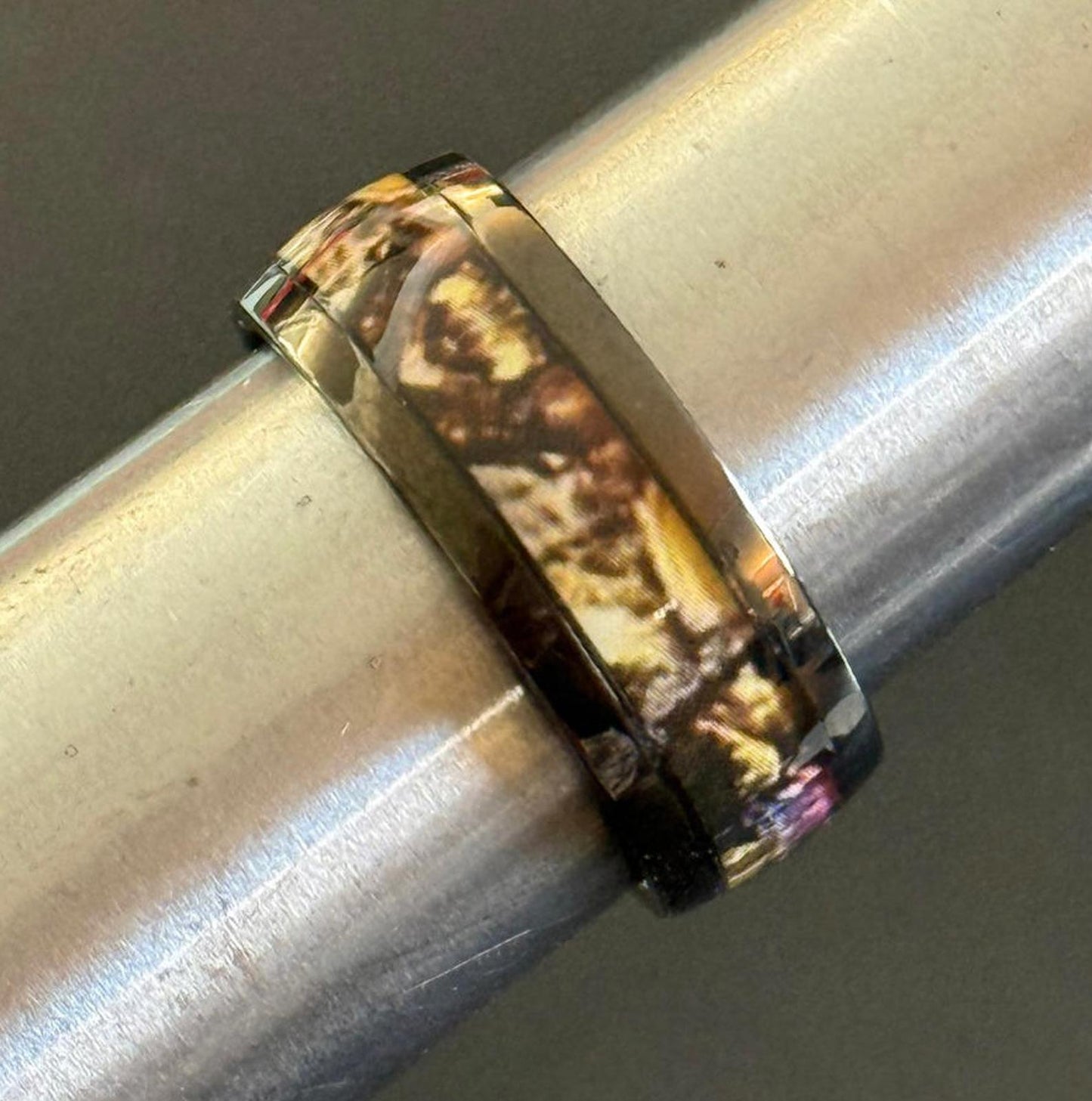 multicolor pattern band - Ring - black titanium steel - Size 8
