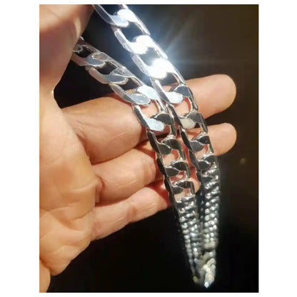 Flat Curb chain - Necklace -  silver - 10mm / 20"