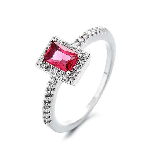 Red square halo RING - Silver - CZs - size 6