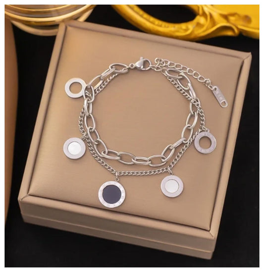 Black and white double chain - Bracelet - Titanium Steel - 6.5-8"