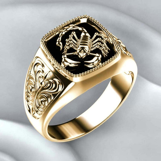 Black enamel scorpion RING - Gold - size 9