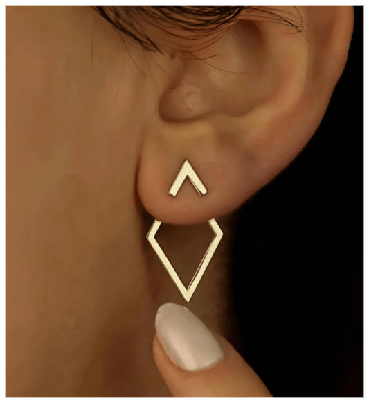 Front-and-Back diamond shaped - Earrings - Gold - 2.3cm