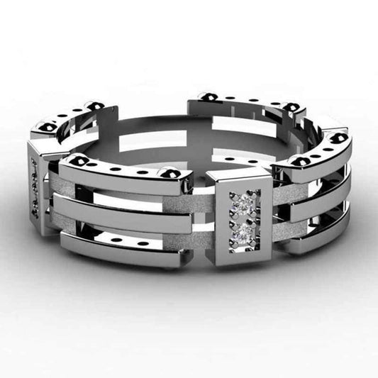 Interlocking band RING with accents - Silver - CZs- size 8