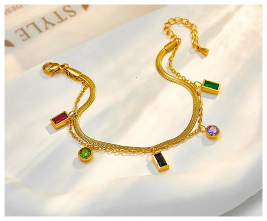 Multicolor two strand bracelet - Bracelet - Gold - CZs - 6.5-8"