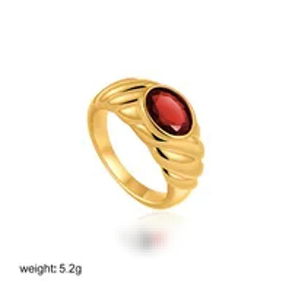 Red Oval wave - Ring - Gold - CZs - Size 7
