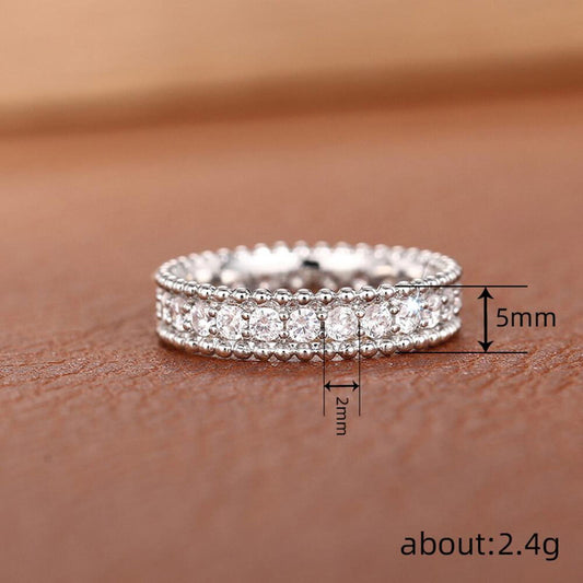 Bead edge band RING - Silver - CZs - size 9