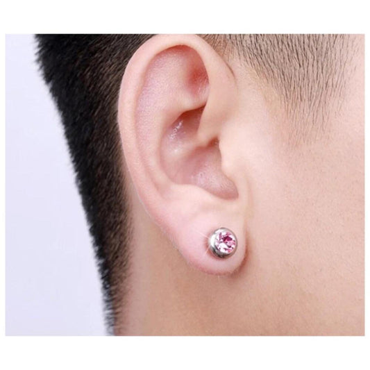 Pink Small round Studs - silver - CZs - 6.5mm