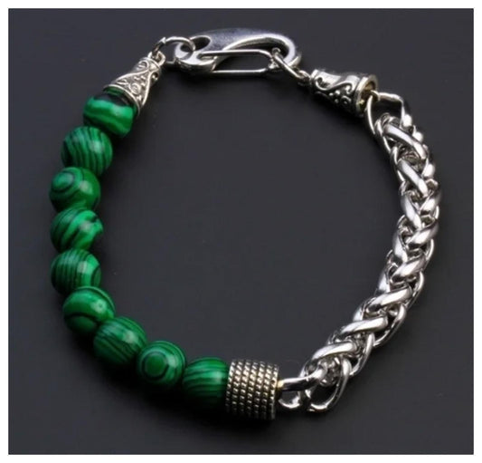 NATURAL malachite - Bracelet - stainless steel - 8"