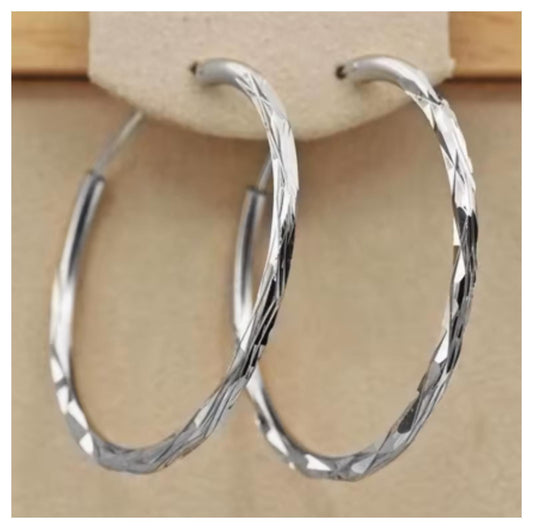 Thin patterned hoops - Earrings - Silver - 1.5"