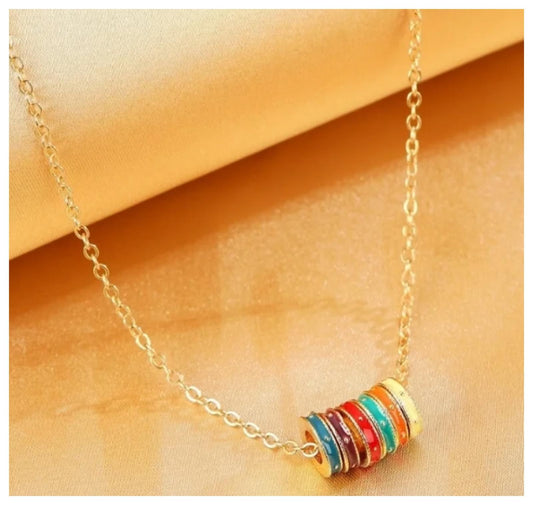 Multicolor rings - Color - Necklace/Earring set - Gold - 18"