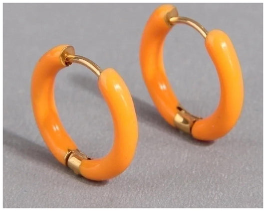 Orange hinged enamel hoop - Earrings - Gold - 2cm