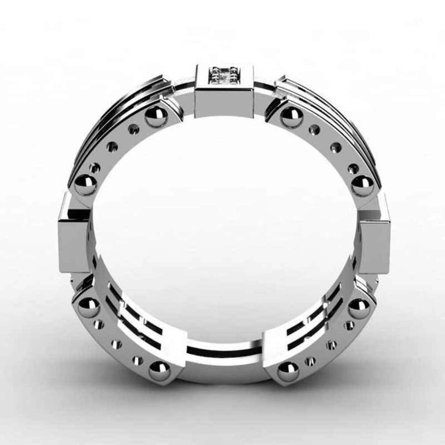 Interlocking band RING with accents - Silver - CZs- size 8