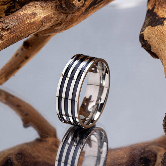 Black groove band RING - Silver - size 13