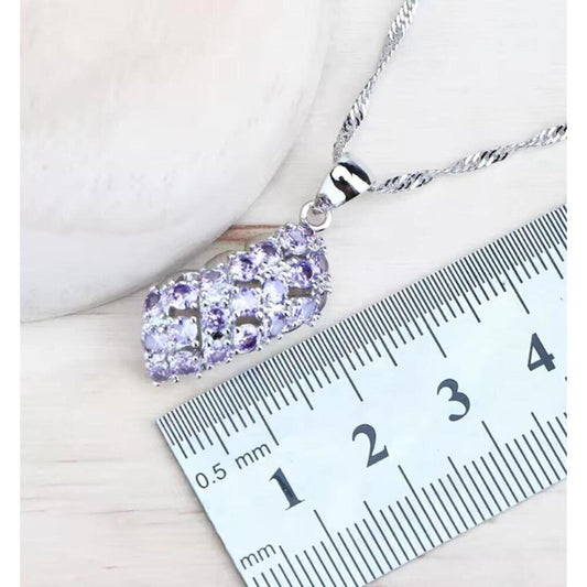 Purple waterfall necklace - silver - CZs - 18"